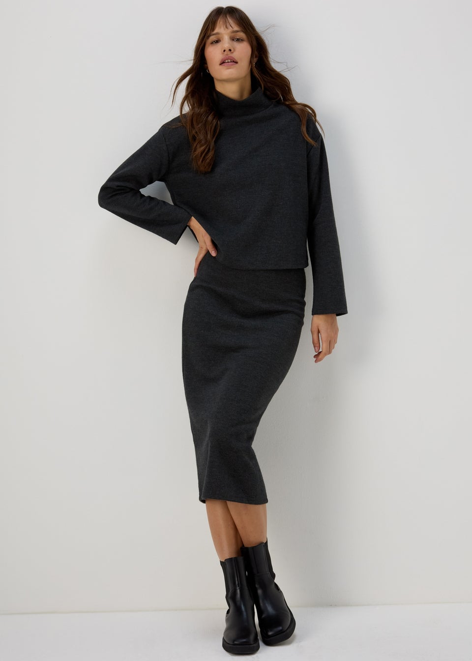 Charcoal Soft Touch Midi Skirt