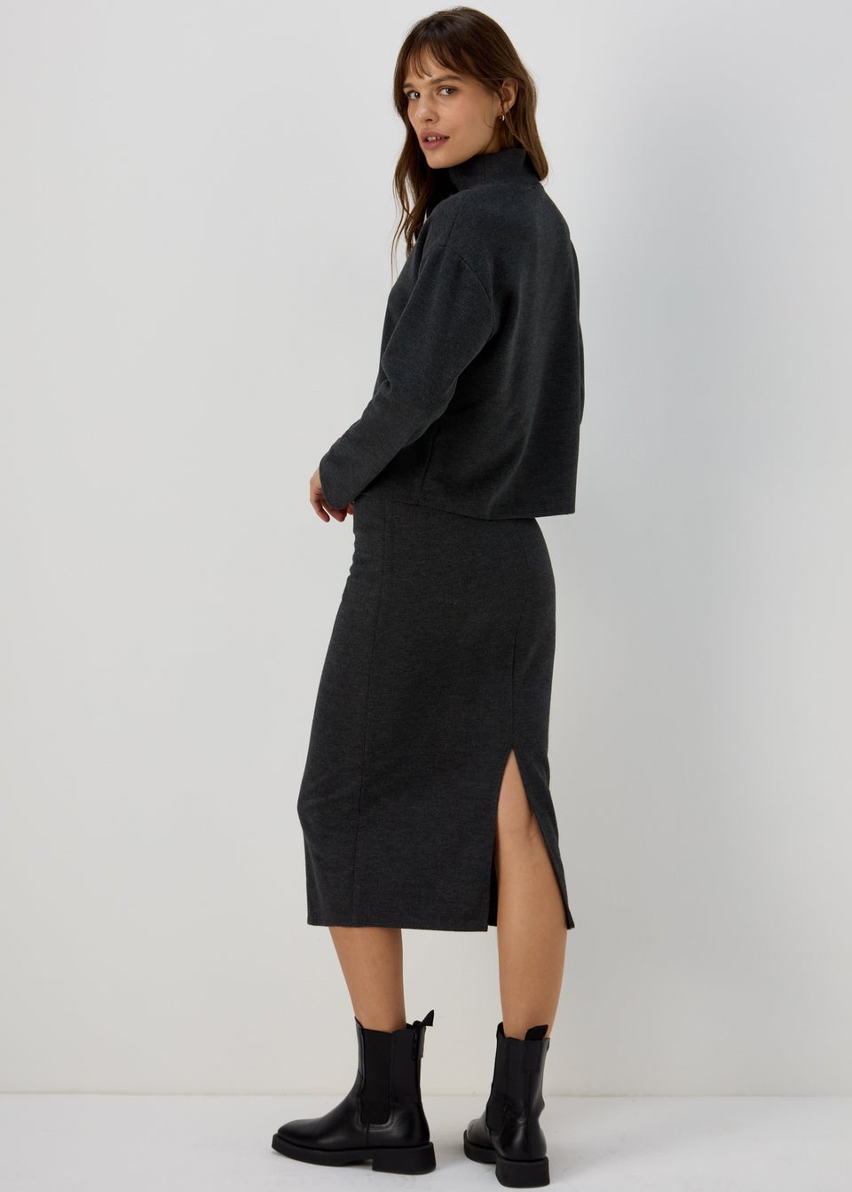 Charcoal Soft Touch Midi Skirt