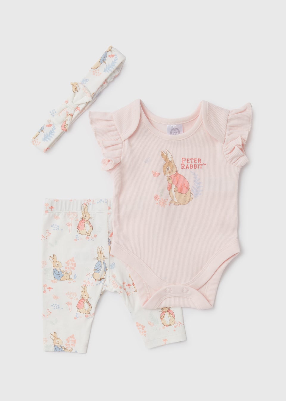 Baby Peter Rabbit Pink 3 Piece Bodysuit Headband & Leggings Set (Newborn-18mths)
