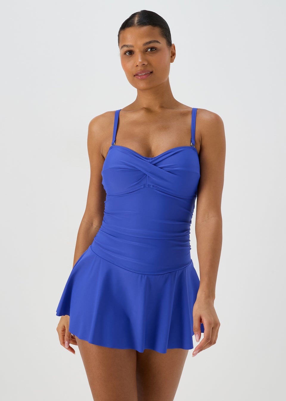 Blue Solid Cupped Swim Dress