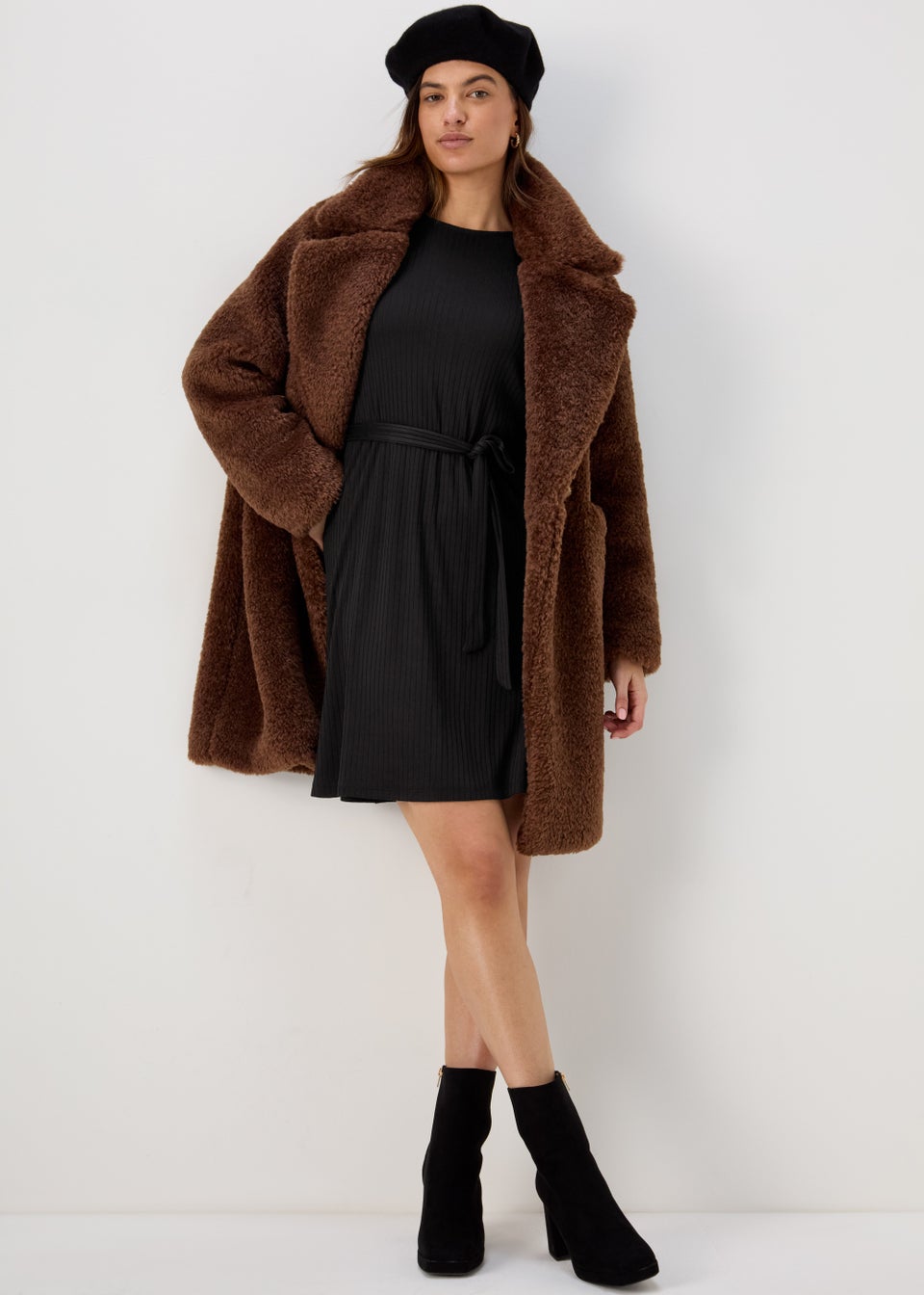 Papaya Petite Black Textured Jersey wrap Mini Dress