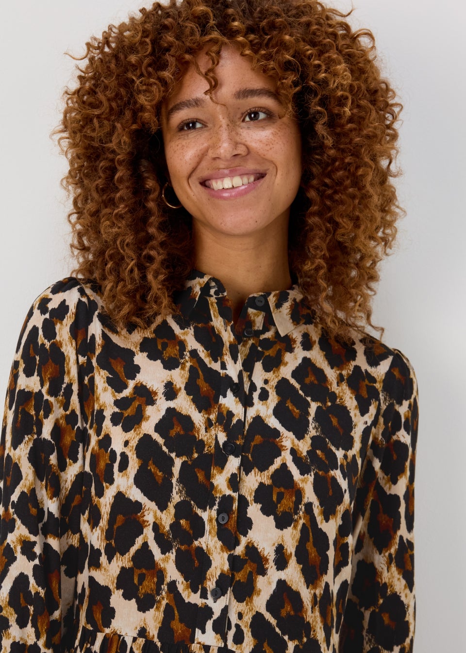 Papaya Petite Brown Animal Print Viscose Midi Shirt Dress - Matalan