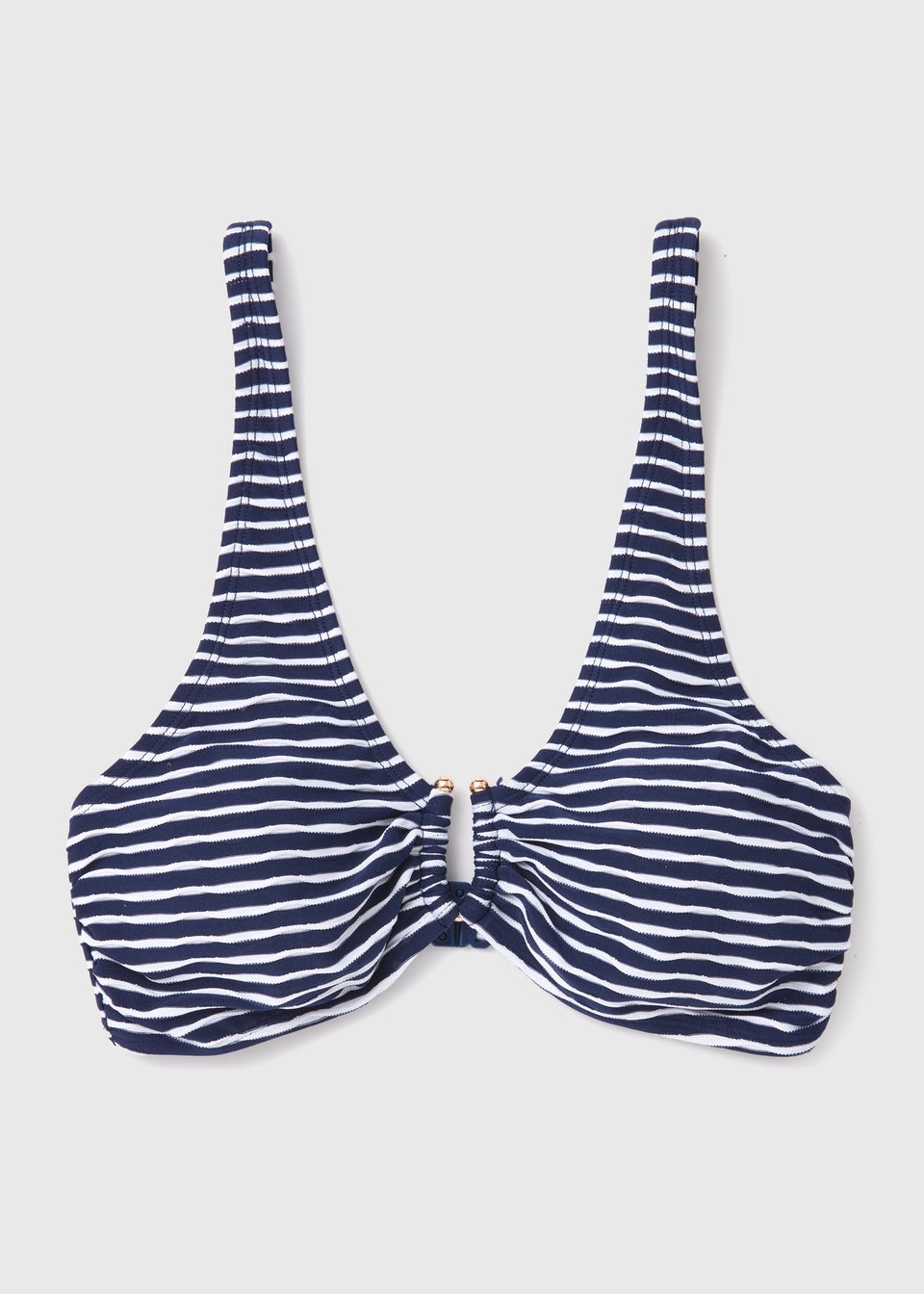 Navy Apex Stripe Textured Bikini Top