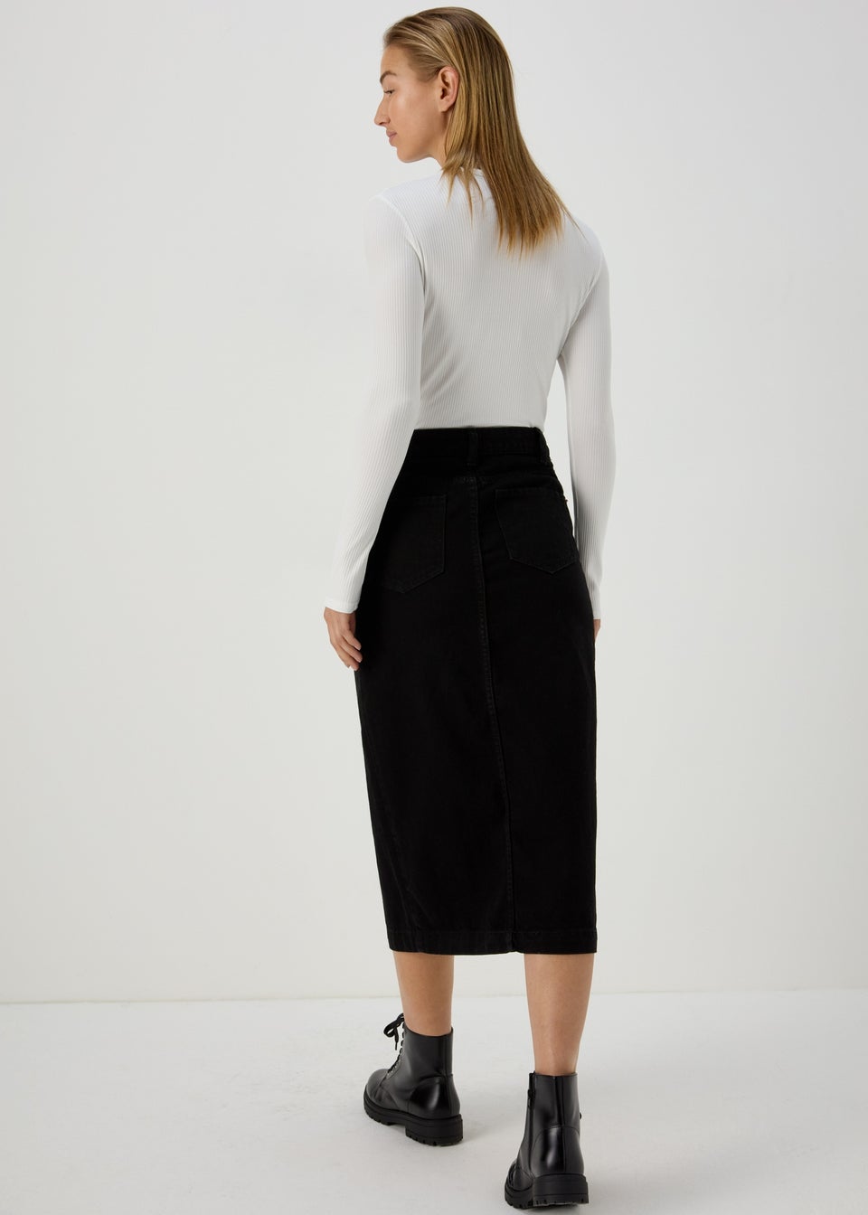 Papaya Petite Black Denim Midi Skirt Matalan