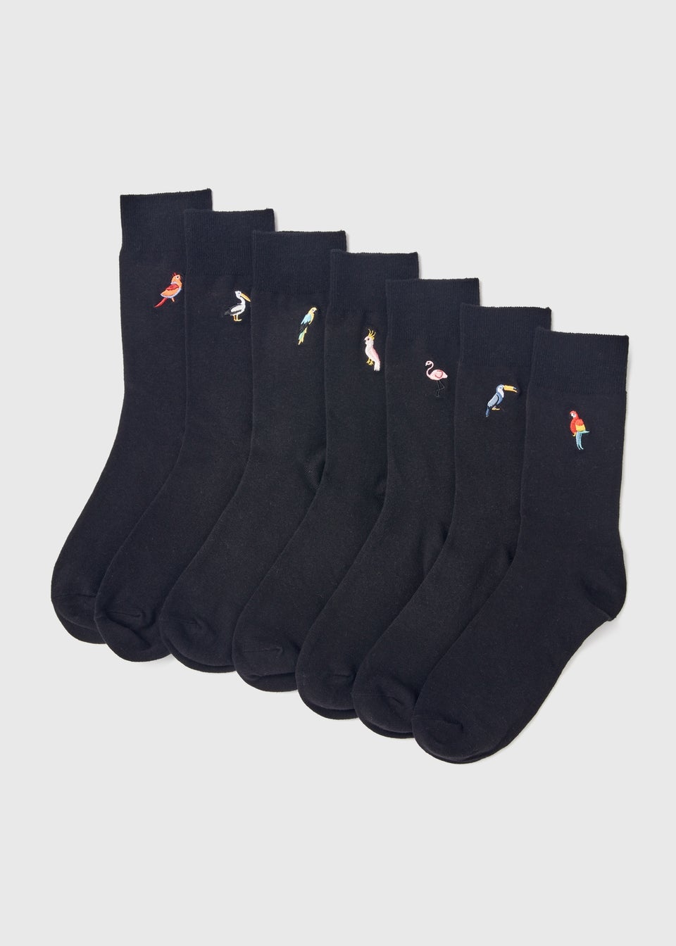7 Pack Black Birds Embroidered Socks