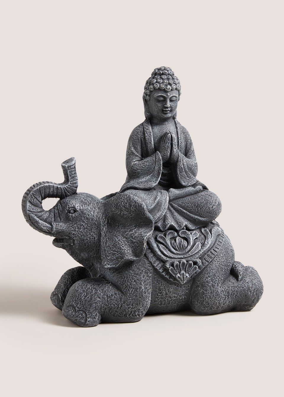 Outdoor Grey Buddha On Elephant (40cm x 17.5cm x 42.5cm)