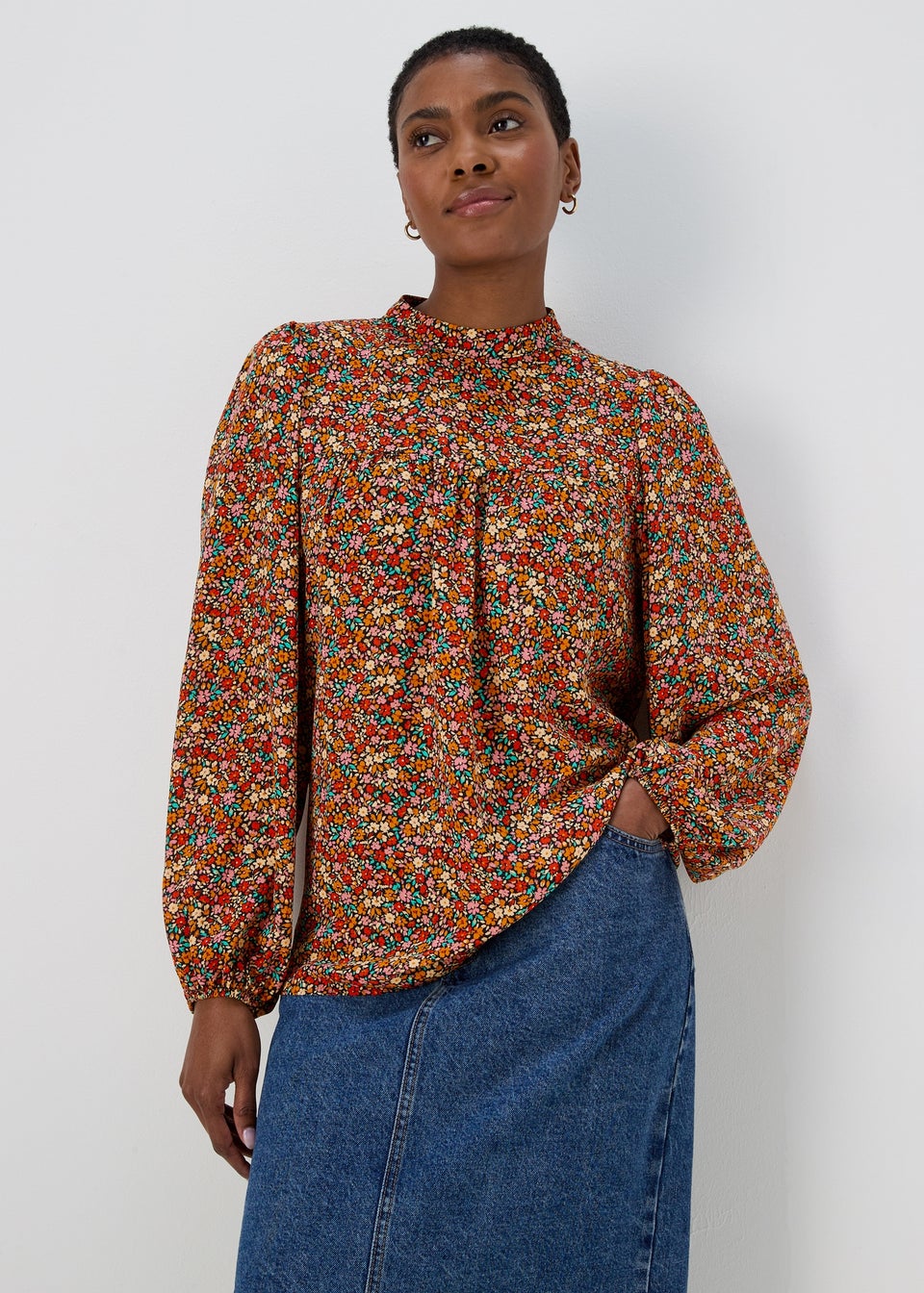 Multicoloured Ditsy High Neck Blouse Matalan