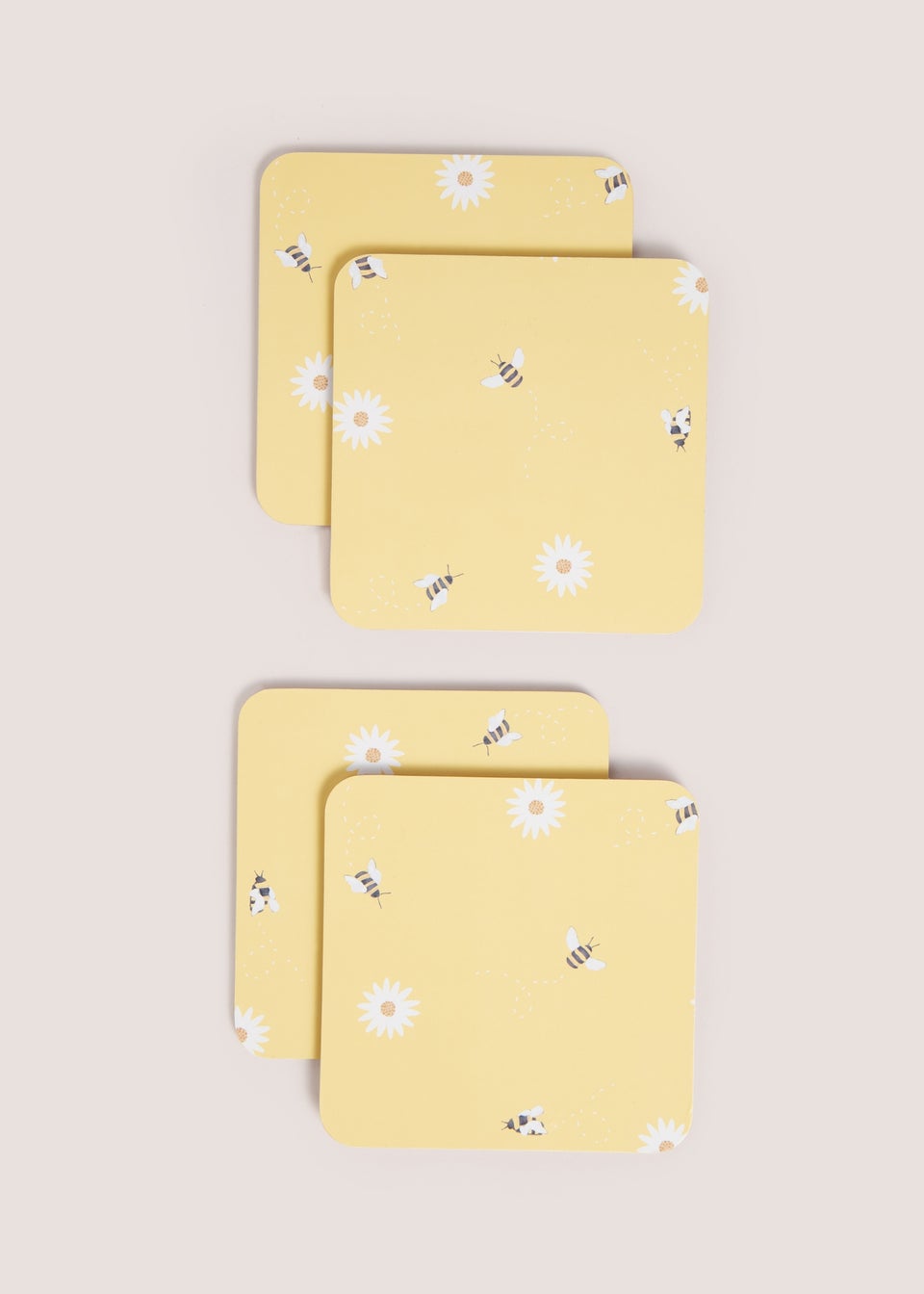 4 Pack Yellow Daisy Bee Cork Coasters (10.5 x 10.5cm)
