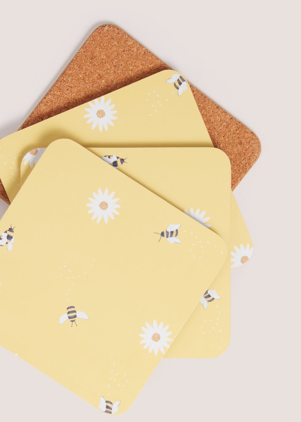 4 Pack Yellow Daisy Bee Cork Coasters (10.5 x 10.5cm)