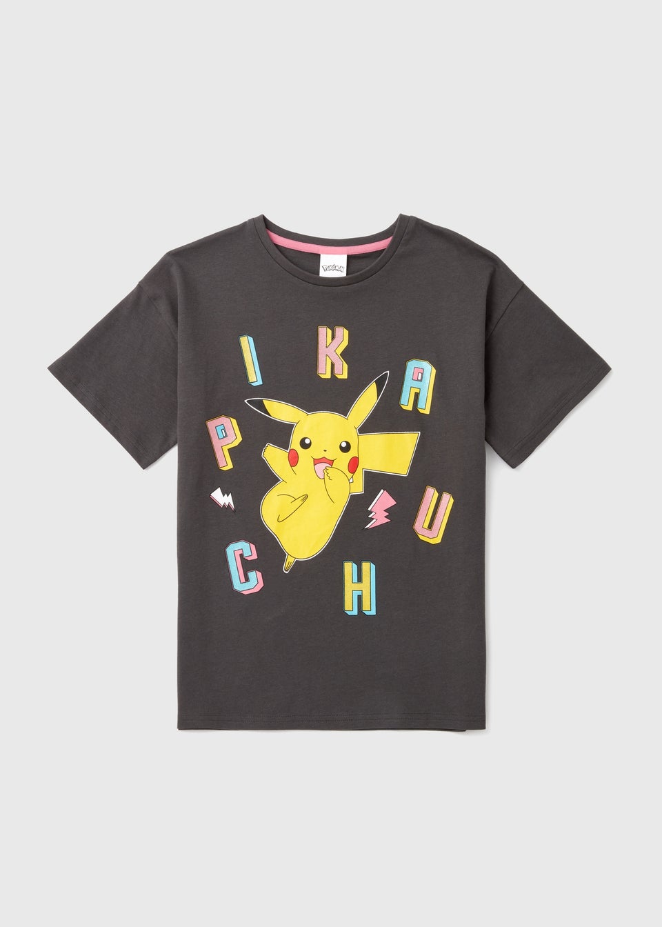 Pokemon Girls Charcoal Pikachu T-Shirt (5-12yrs)