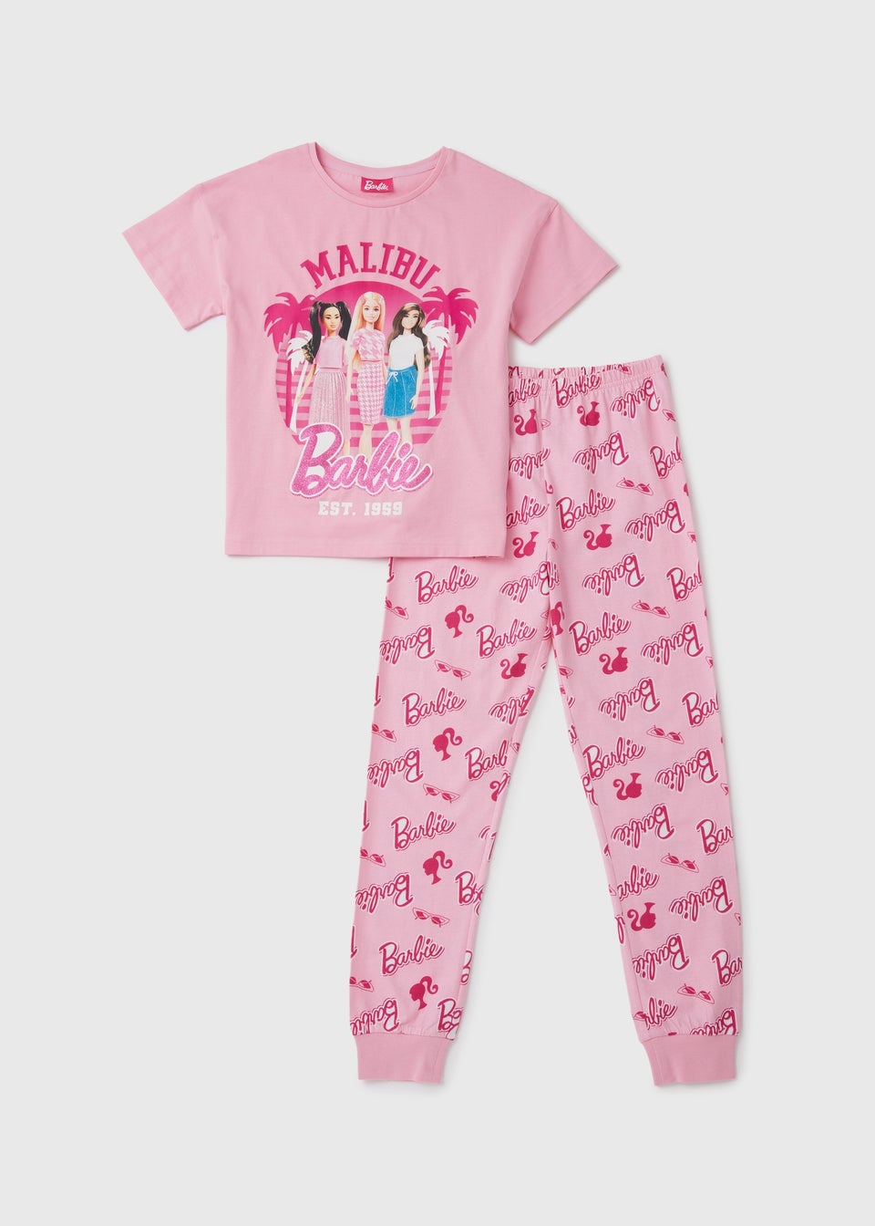 Pink Barbie Dolls Slogan Pyjama Set (4-12yrs)