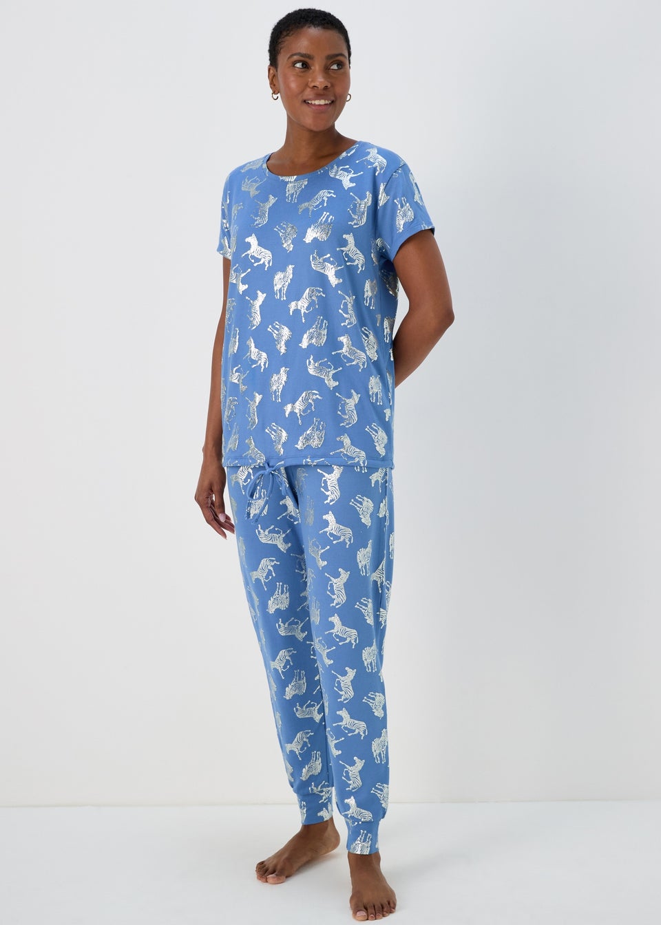 Blue Foil Animal Print Pyjama Set