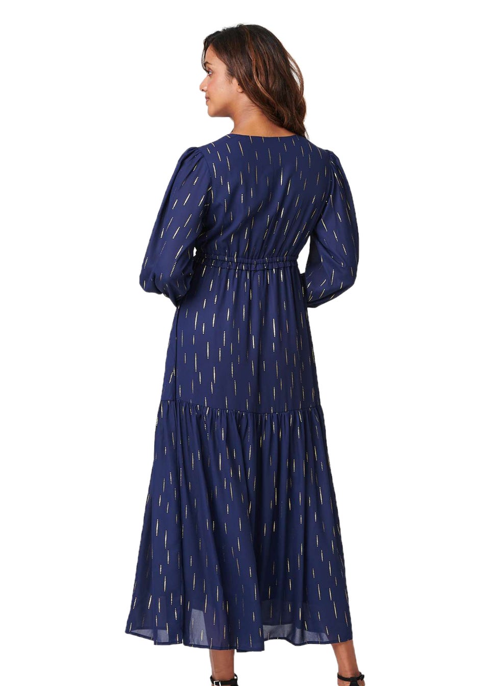 Izabel London Navy Printed Drop Waist Maxi Dress Matalan