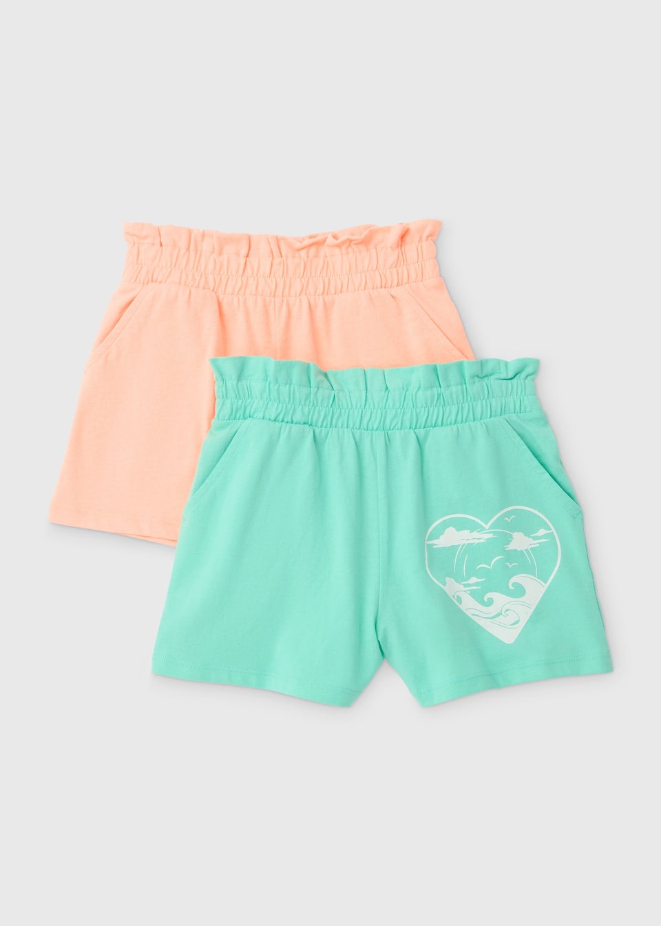 Girls 2 Pack Aqua & Peach Shorts (7-13yrs)