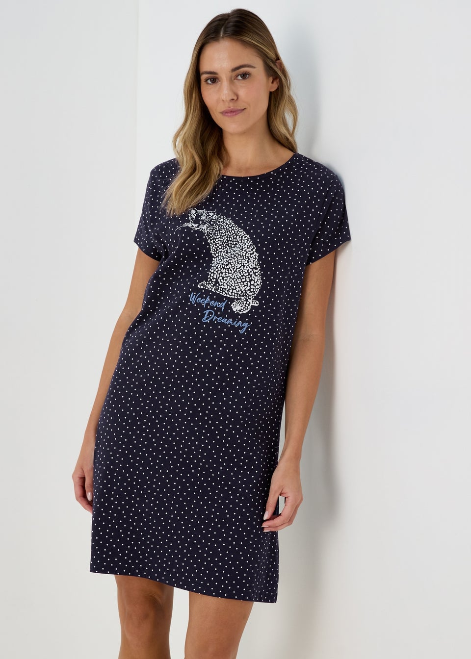 Blue Leopard Print Long T-Shirt