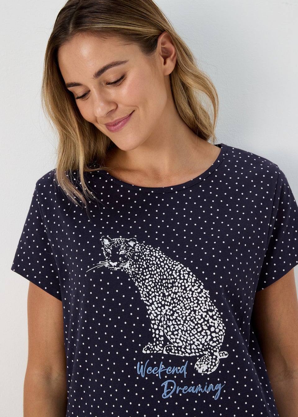 Blue Leopard Print Long T-Shirt