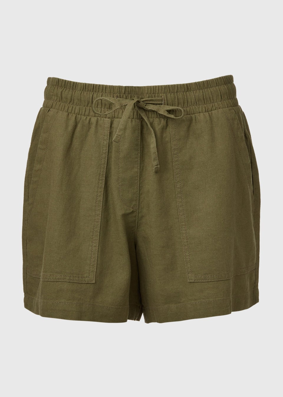 Khaki Linen Utility Shorts