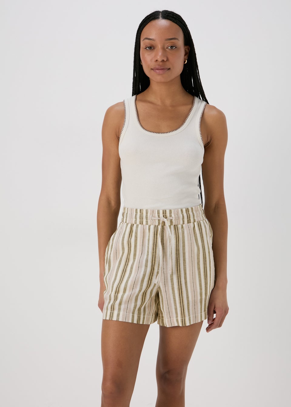 Khaki Stripe Linen Shorts