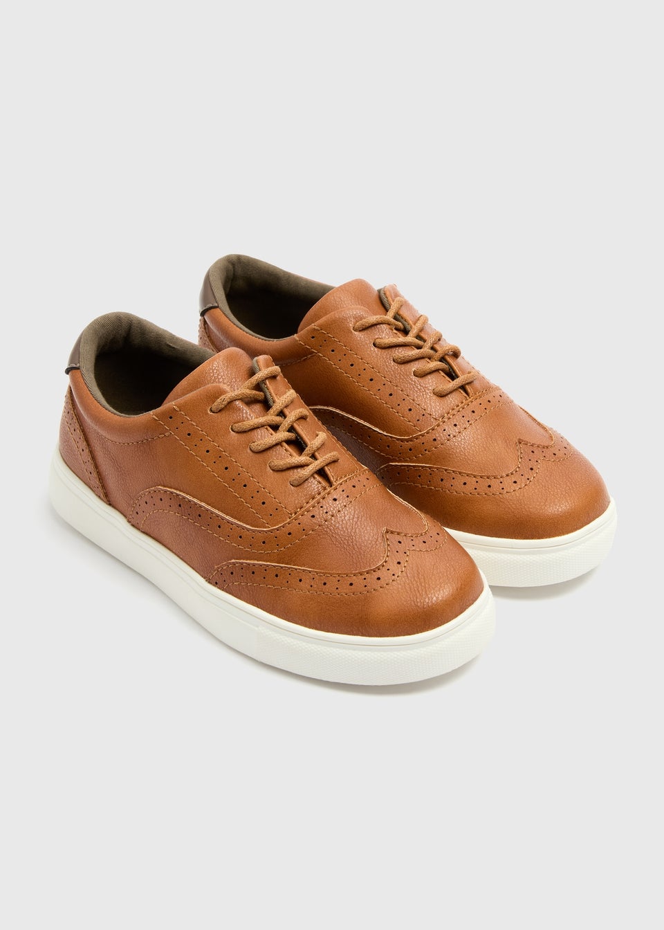 Boys Tan PU Casual Brogue Shoes (Younger 10-Older 6)