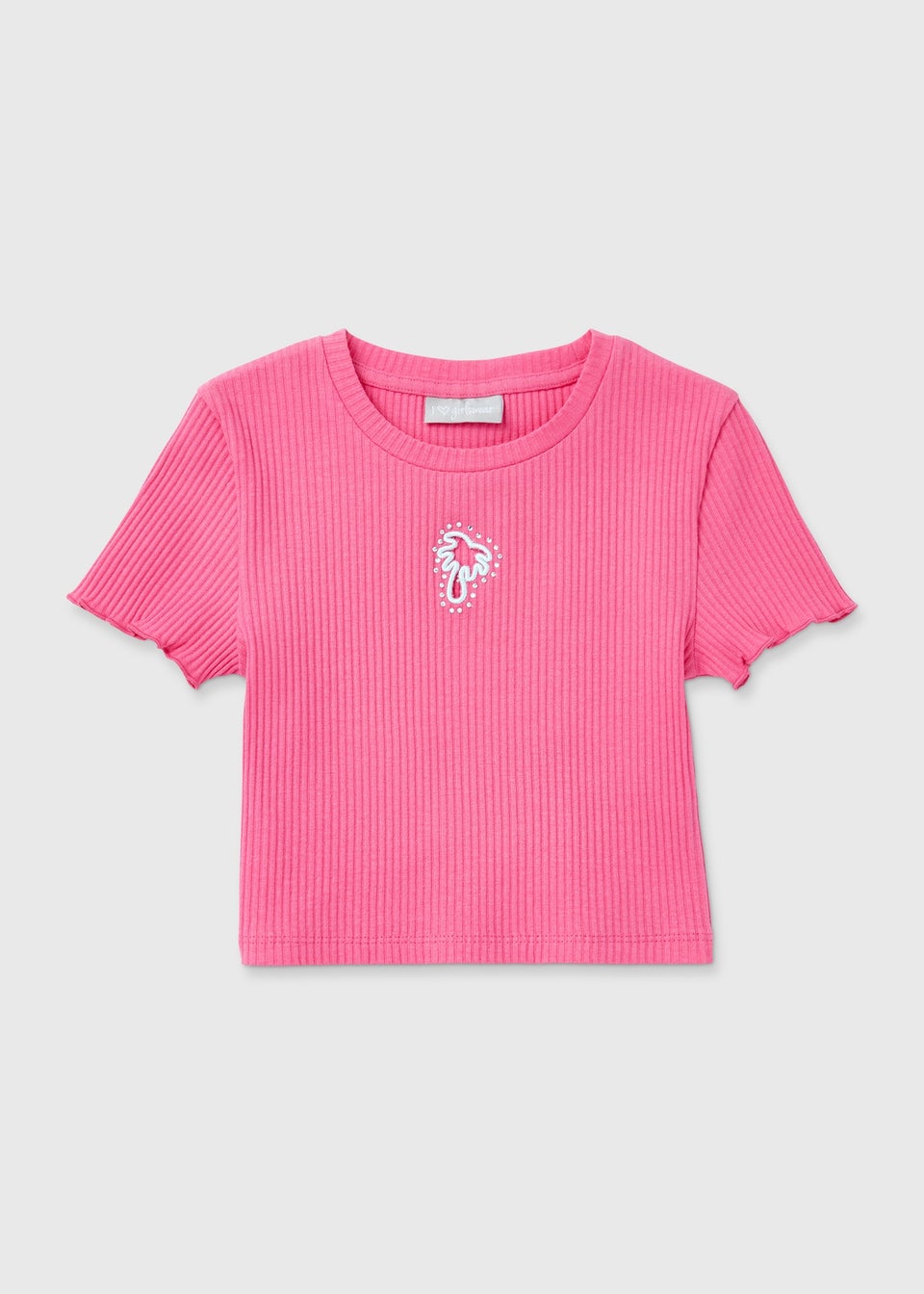 Girls Pink Ribbed Cut Out Palm Tree T-Shirt (7-15yrs)