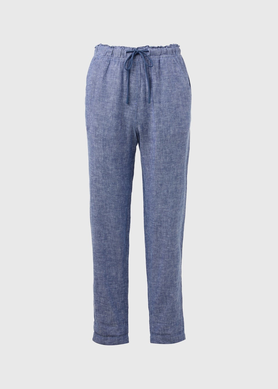 Blue Tapered Chambray Linen Trousers