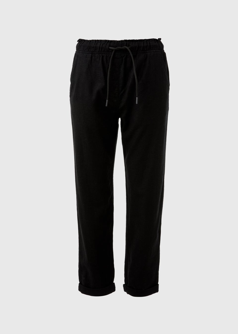 Women's Black Linen Blend Tapered Drawstring Jogger-Style Ladies' Trousers  – Threadbare