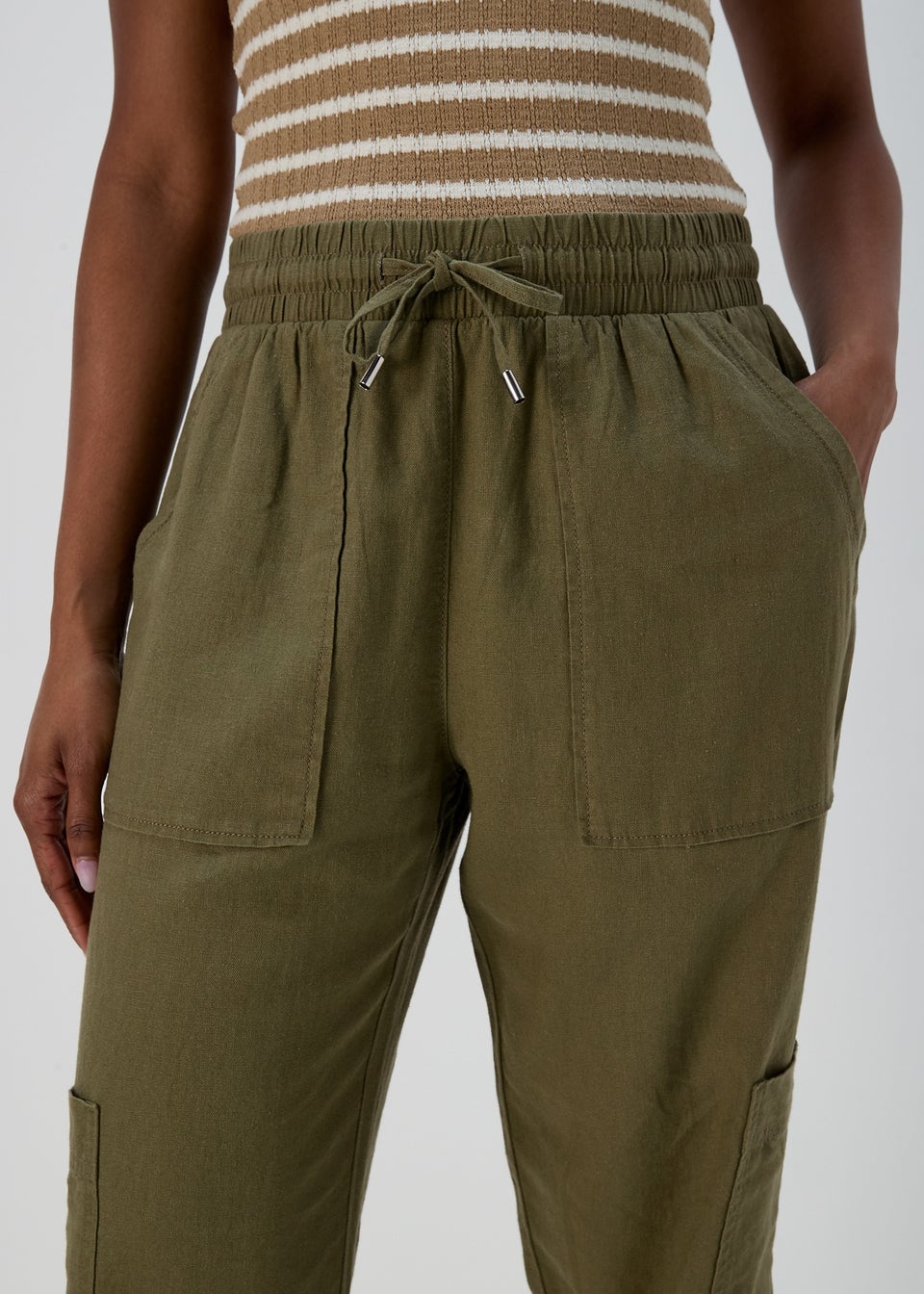 Khaki Linen Cargo Trousers