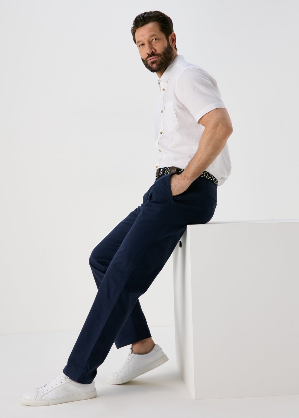 Navy Belted Chino Trousers