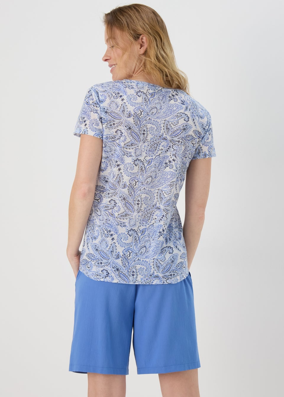 Blue Paisley Linen T-Shirt