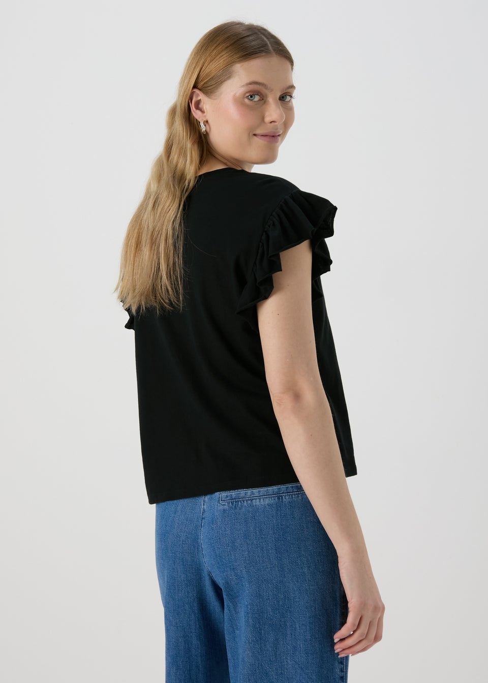 Black Frill Sleeve T-Shirt