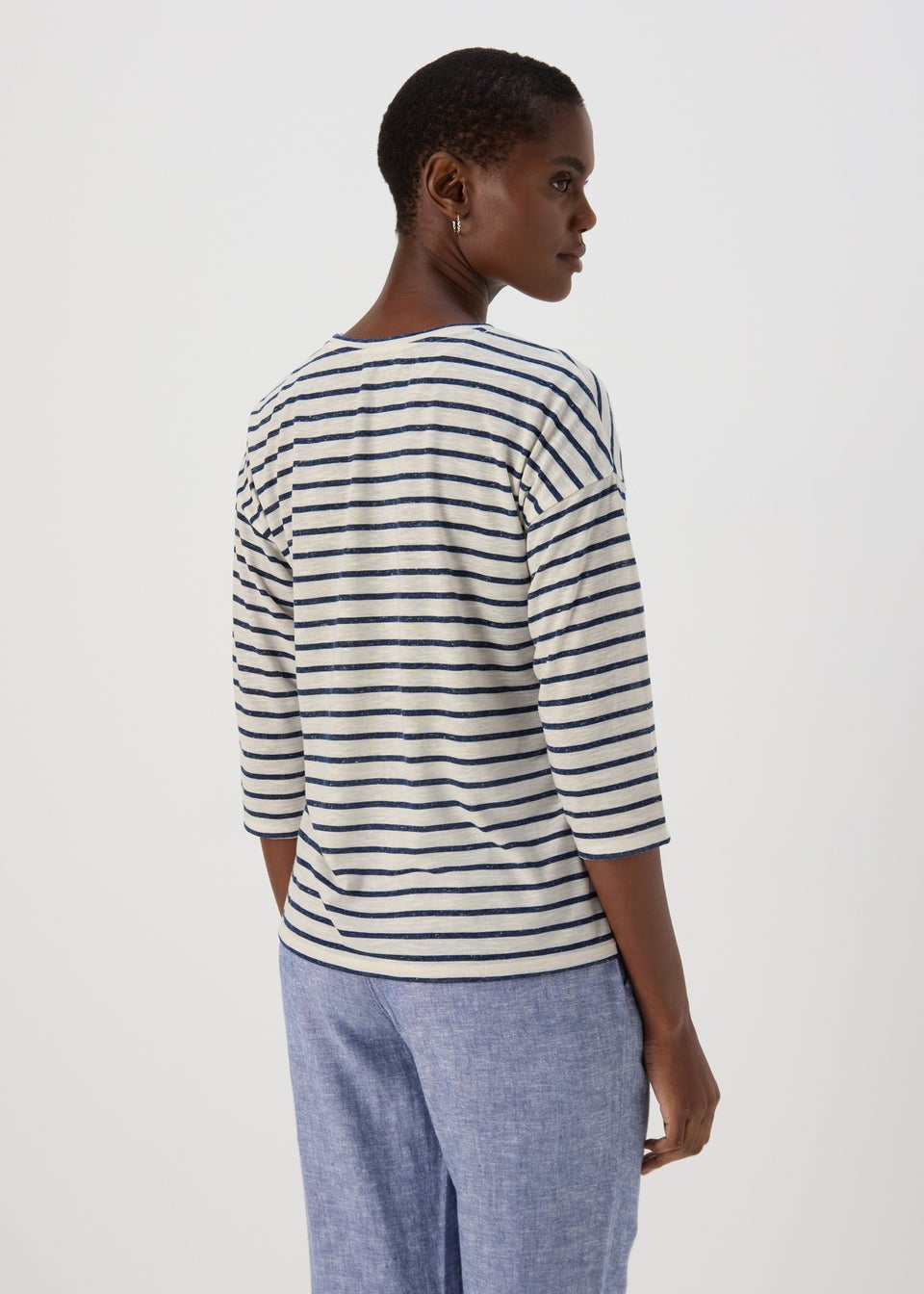 White Stripe 3/4 Linen T-Shirt