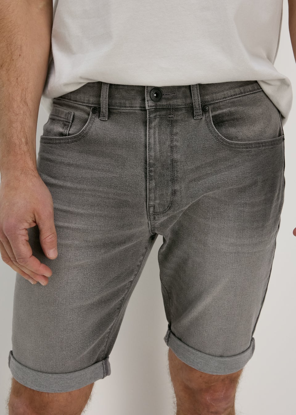 Grey Stretch Denim Shorts