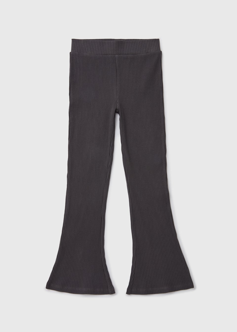 Girls Charcoal Ribbed Flare Trousers (7-15yrs)