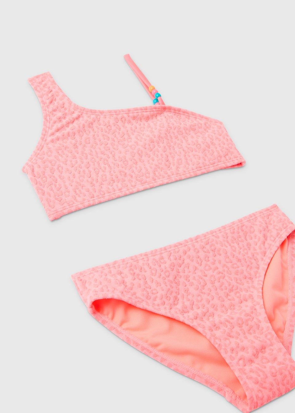 Girls Pink Leopard Print Jacquard Bikini Set (6-15yrs)
