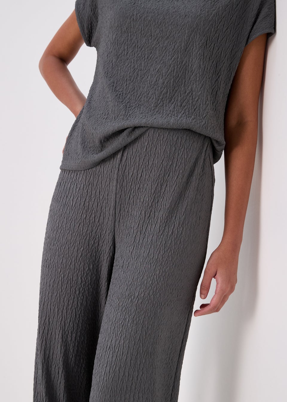 Grey Wide Leg Textured Co Ord Trousers
