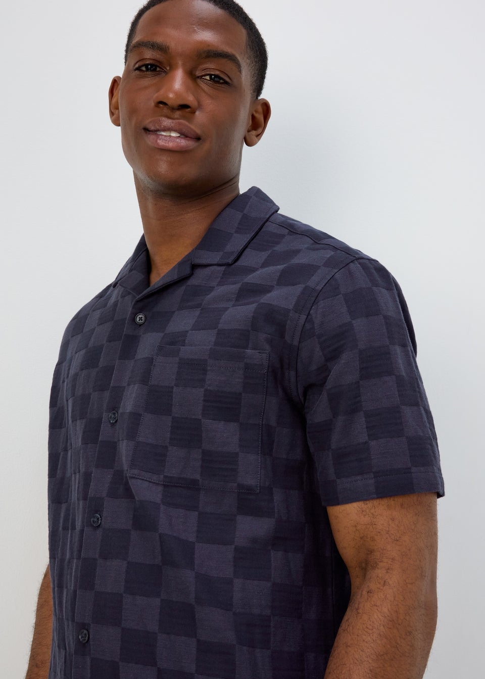 Blue Checkboard Texture Short Sleeves Shirt