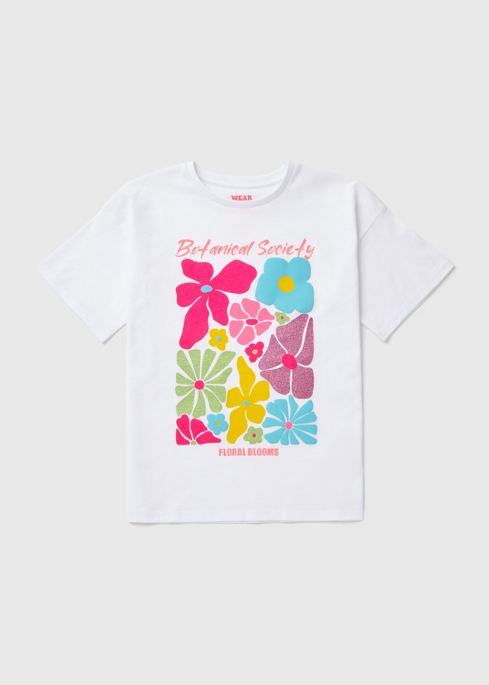 Girls White "Botanical Society" Slogan Flower T-Shirt (7-13yrs)