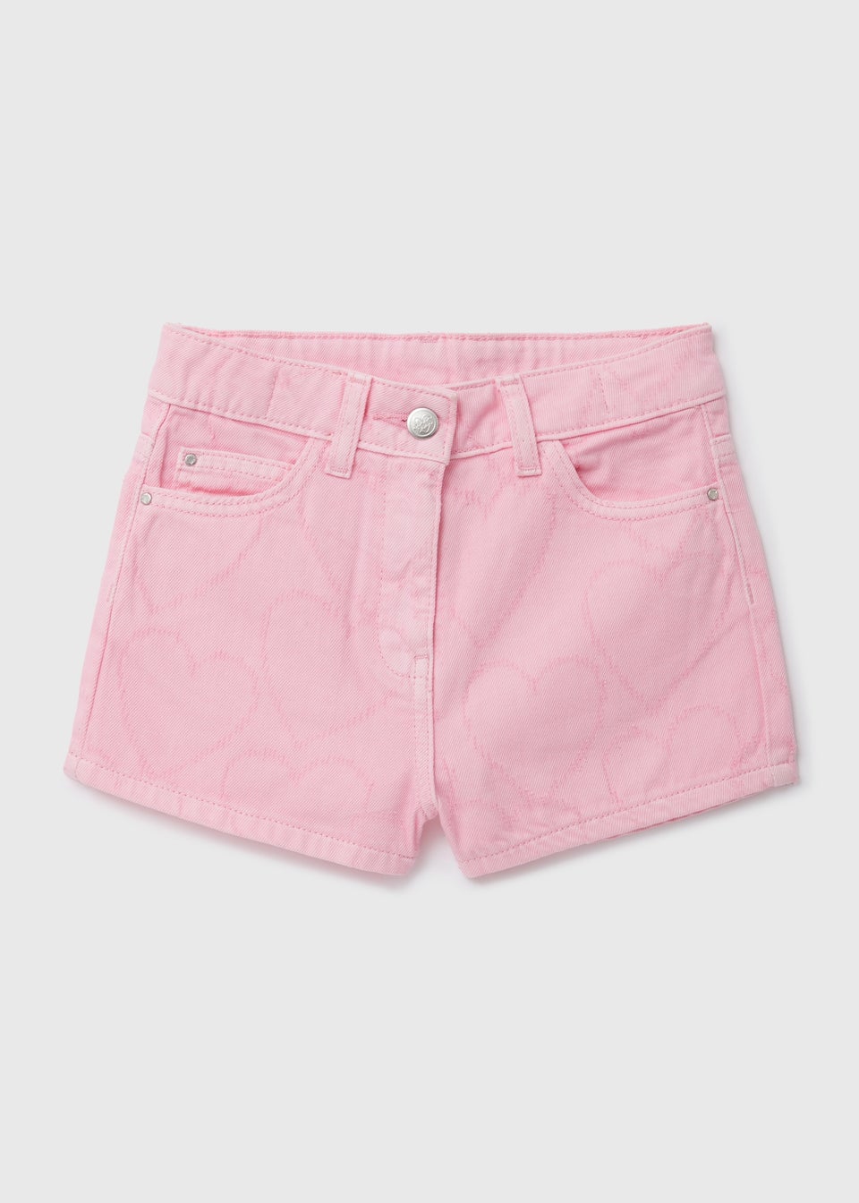 Girls Pink Denim Heart Print Shorts (7-13yrs)