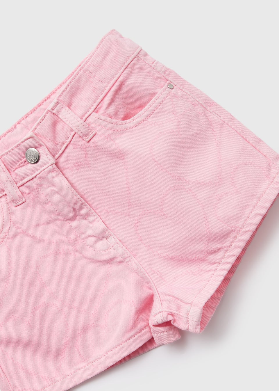 Girls Pink Denim Heart Print Shorts (7-13yrs)