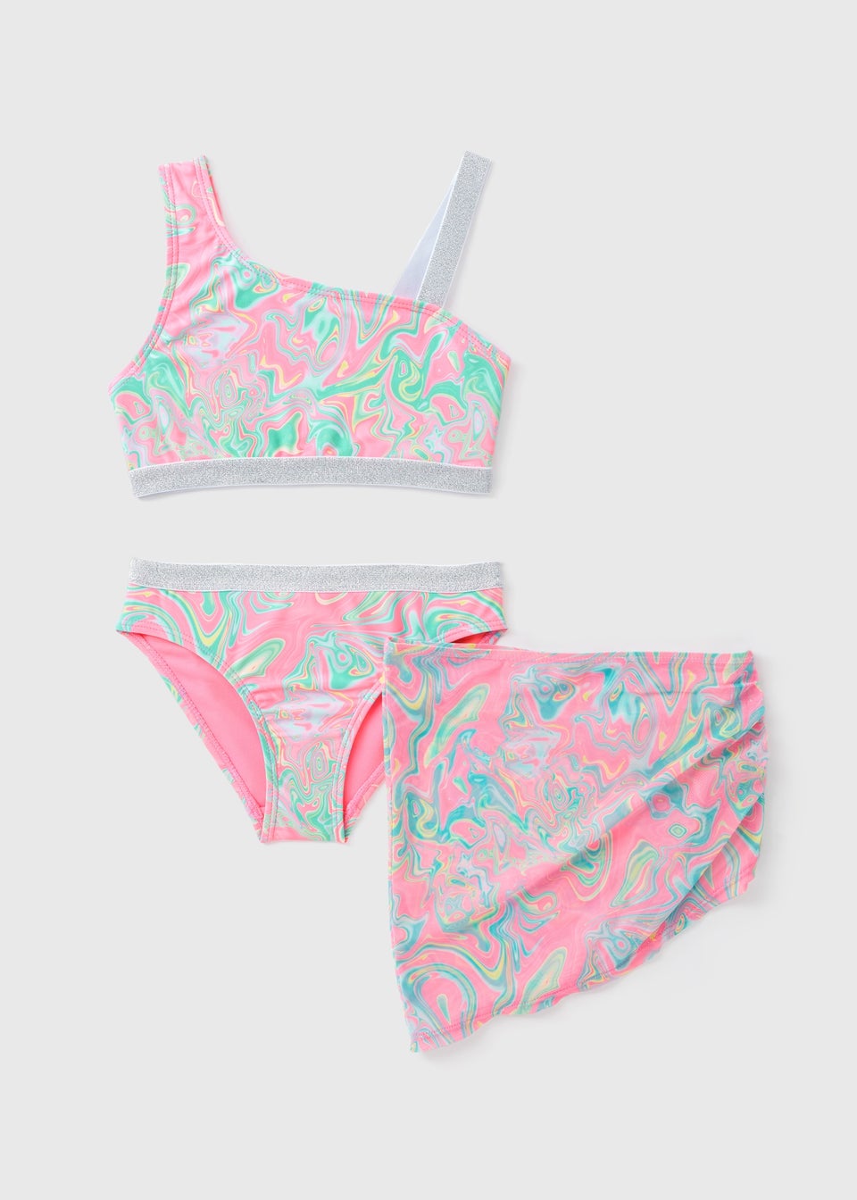 Girls 3 Pack Pink Marble Swim Set 6 13yrs Matalan