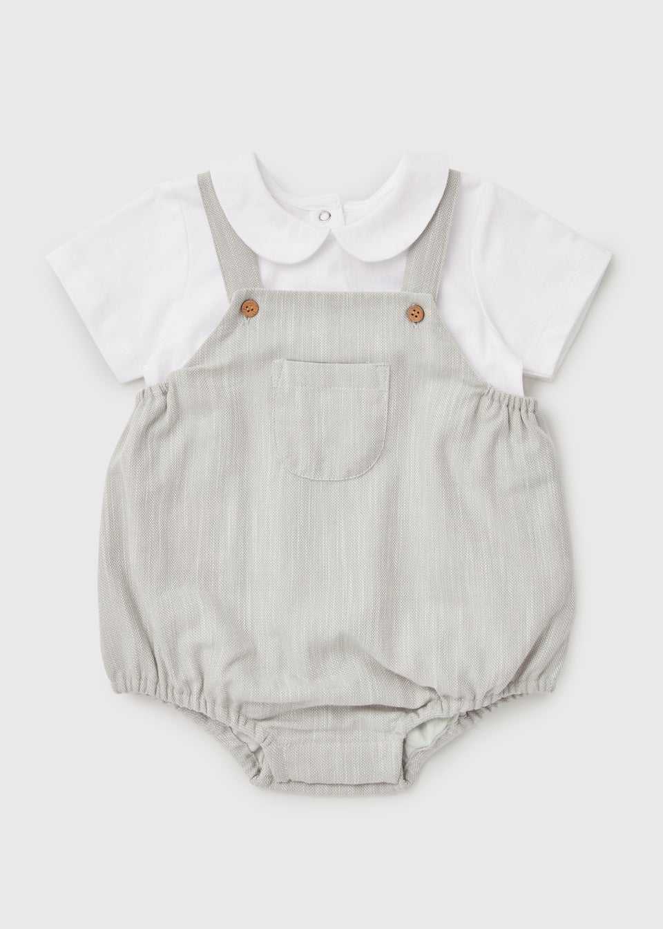 Baby Grey Smart Collar Dungaree Set (Newborn-23mths)