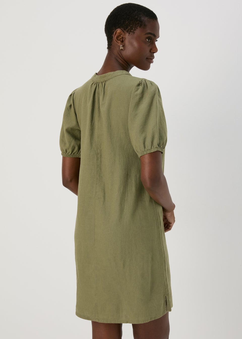 Khaki Solid Basic Linen Mini Dress