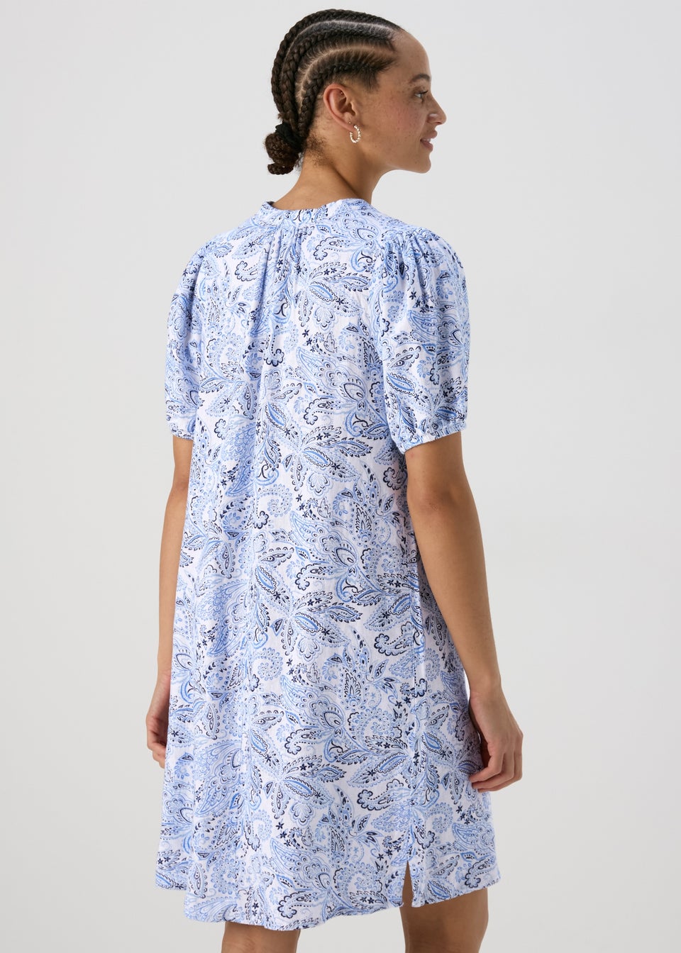 Blue Paisley Basic Linen Mini Dress