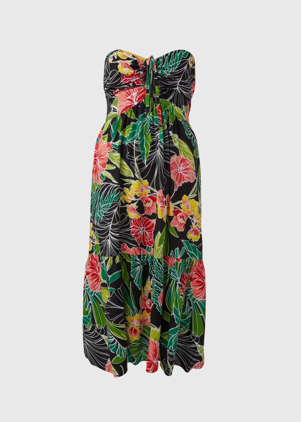 Ruched Bandeau Midi Floral Dress