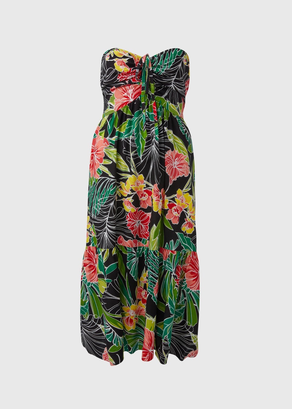 Ruched Bandeau Midi Floral Dress - Matalan