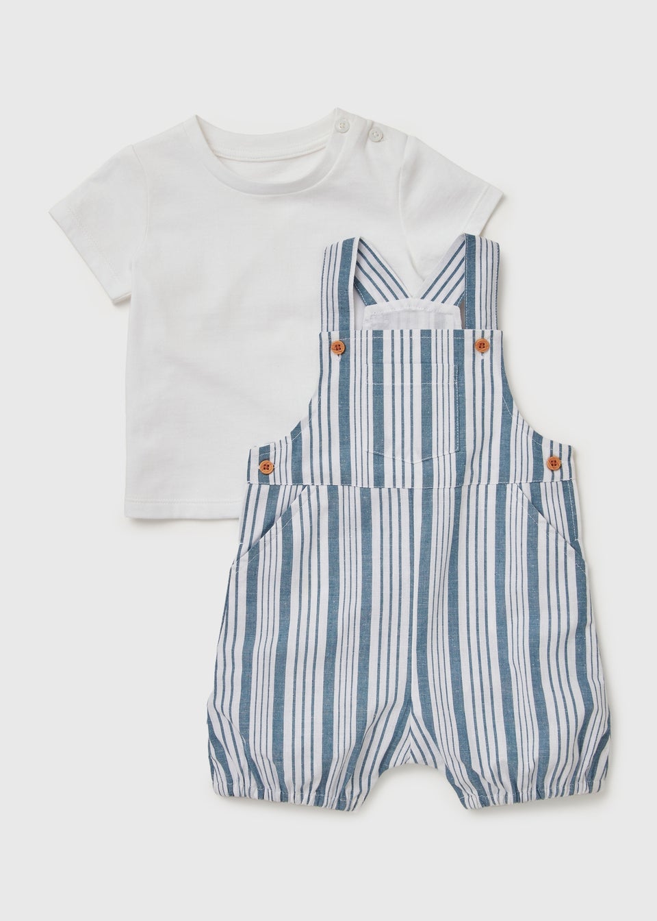 Baby Blue Stripe Dungaree & T-Shirt Set (Newborn-23mths)