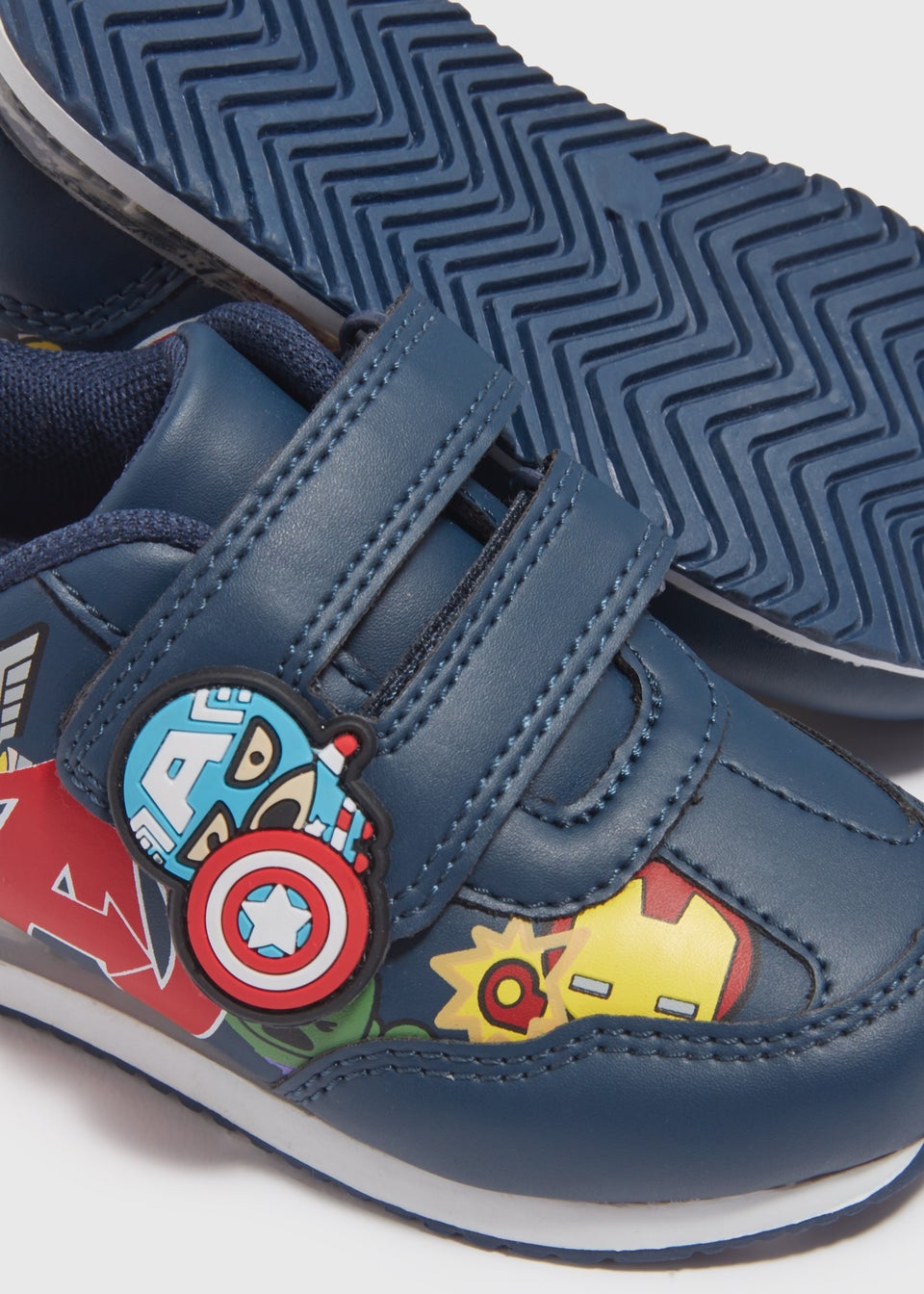 Kids Navy Avengers Double Strap Light Up Trainers Younger 4 12 Matalan