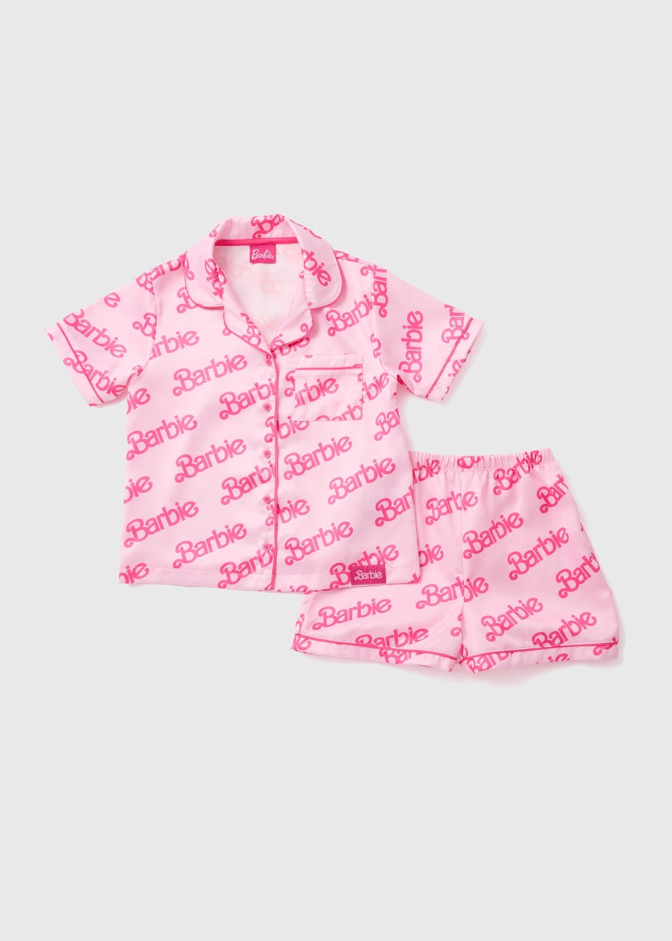 Barbie Pink Slogan Satin Shorts Set (4-12yrs)