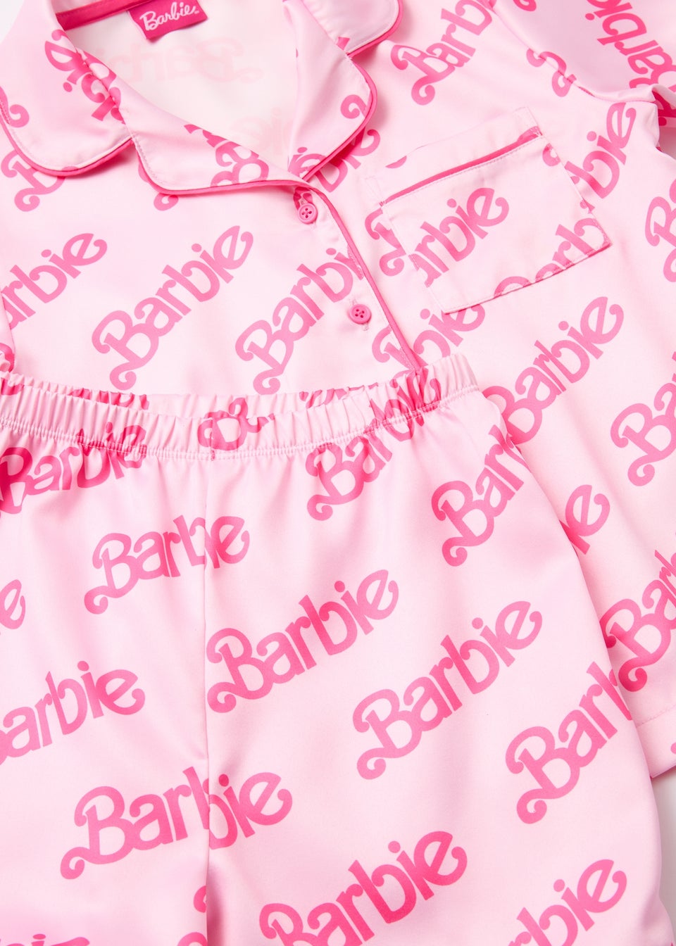 Barbie Pink Slogan Satin Shorts Set (4-12yrs)