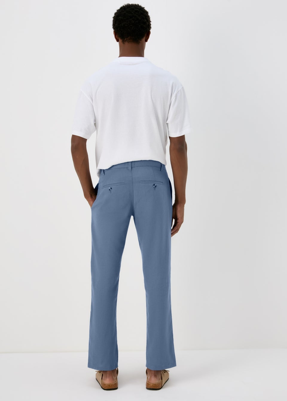 Blue Linen Straight Trousers